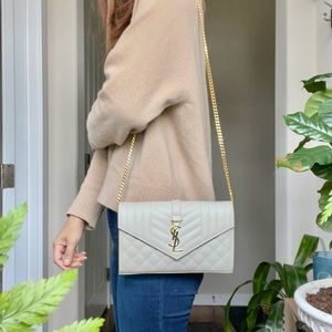 ❗️SOLD❗️YSL monogram wallet on chain in Blanc Vintage color